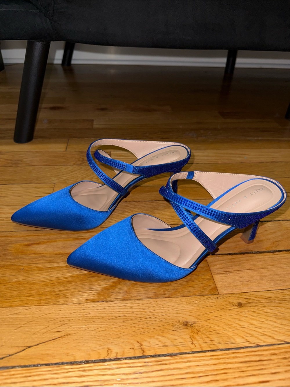 Kelly & Katie Royal Blue Satin Pointed-Toe Mule Heels